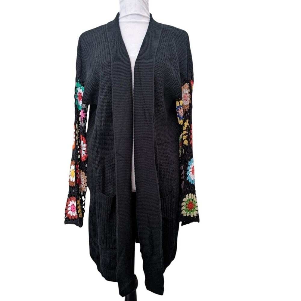 Crochet Cardigan Sweater Women Afghan Sleeves Cable Knit Cottagecore Size PS